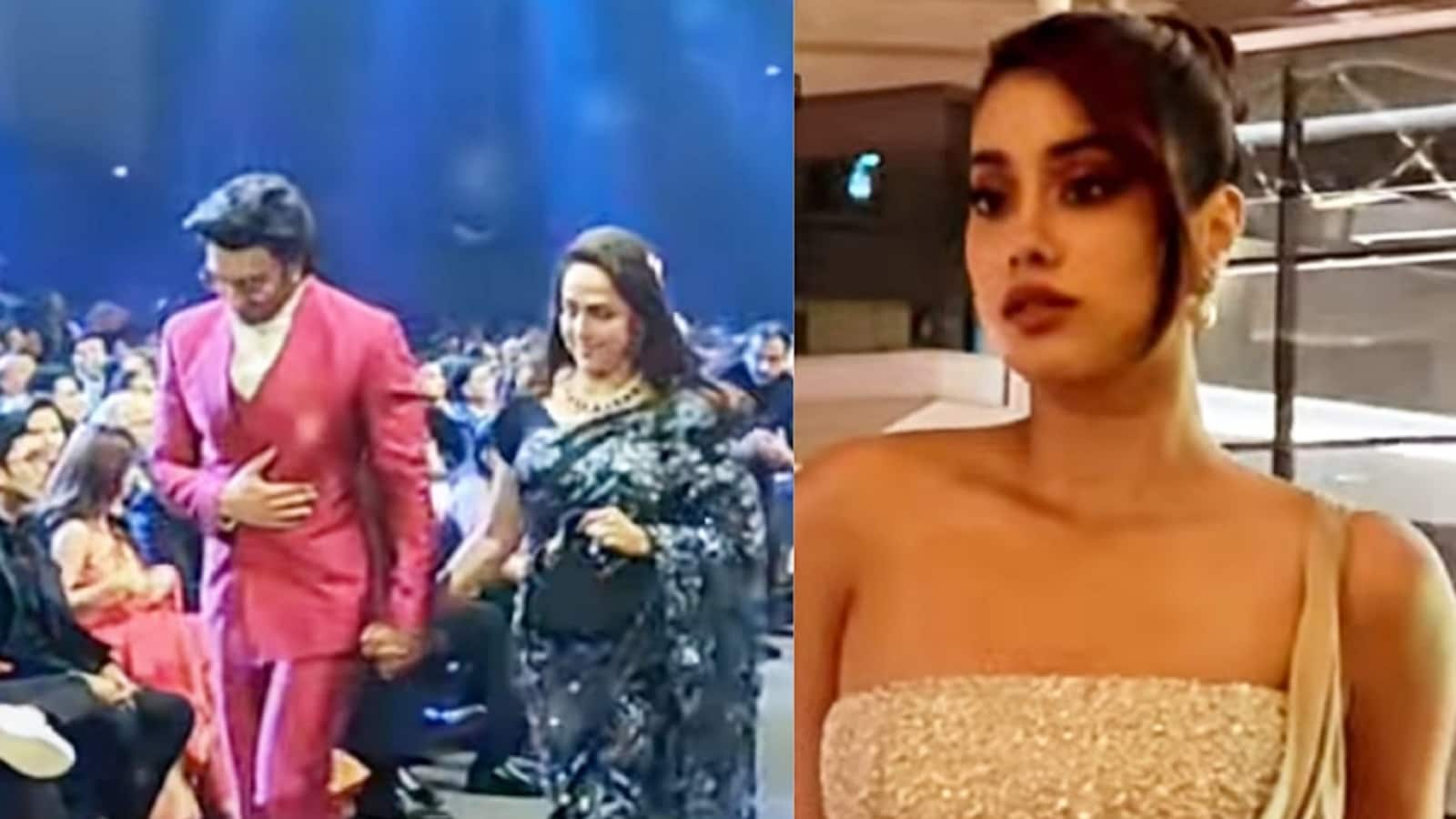 Ranveer Singh holds Hema Malini’s hand at awards show, Janhvi slays in metallic dress, Govinda dances on stage. Watch