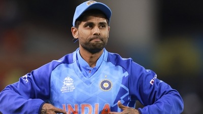 India's Suryakumar Yadav gestures after taking a catch (AP) India's Suryakumar Yadav gestures after taking a catch (AP)