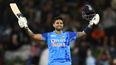 India's Suryakumar Yadav celebrates after scoring a century during the T20 cricket international between India and New Zealand at Bay Oval (AP) India's Suryakumar Yadav celebrates after scoring a century during the T20 cricket international between India and New Zealand at Bay Oval (AP)
