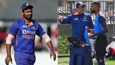Sanju Samson; Hardik Pandya with VVS Laxman