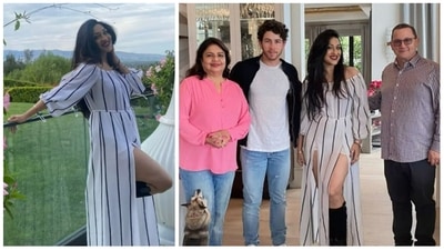 Rituparna Sengupta with Nick Jonas, Paul Kevin Jonas, and Madhu Chopra at Priyanka Chopra's LA home.