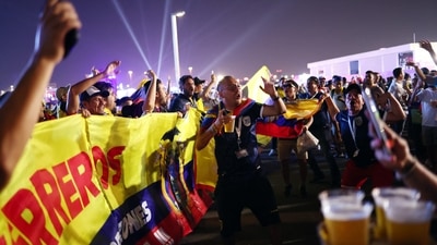 Ecuador fan holding a beer at the opening of the FIFA fan festival (REUTERS)