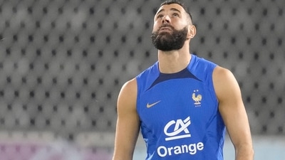 France's Karim Benzema watches the ball during a training session (AP) France's Karim Benzema watches the ball during a training session (AP)