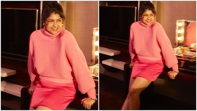 On Saturday, Anshula Kapoor shared the pictures with the caption, "Because there's no such thing as too much pink (especially if it's through the lens of @prithvipictures)." She donned a light pink turtleneck sweater and a hot pink mini skirt styled with matching minimal accessories. The outfit is from the shelves of Valentino and is a perfect pick - considering hot pink is the theme of their latest collection. (Instagram) On Saturday, Anshula Kapoor shared the pictures with the caption, "Because there's no such thing as too much pink (especially if it's through the lens of @prithvipictures)." She donned a light pink turtleneck sweater and a hot pink mini skirt styled with matching minimal accessories. The outfit is from the shelves of Valentino and is a perfect pick - considering hot pink is the theme of their latest collection. (Instagram)