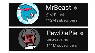The number of YouTube subscribers of MrBeast and PewDiePie. The number of YouTube subscribers of MrBeast and PewDiePie.