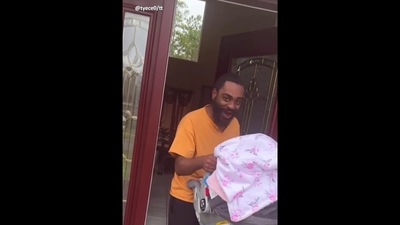 Man getting ecstatic upon meeting her sister's newborn for the first time. (Instagram/@majicallynews) Man getting ecstatic upon meeting her sister's newborn for the first time. (Instagram/@majicallynews)