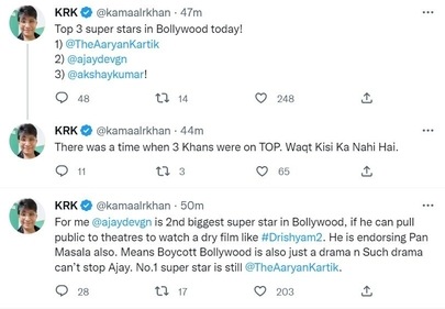 KRK tweeted about Ajay Devgn on Sunday. KRK tweeted about Ajay Devgn on Sunday.