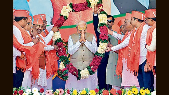 Prime Minister Narendra Modi at Veraval in Gir Somnath on Sunday. (ANI) Prime Minister Narendra Modi at Veraval in Gir Somnath on Sunday. (ANI)