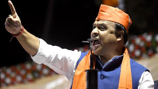 Himanta Biswa Sarma addressing a public meeting in poll-bound Gujarat. (ANI)