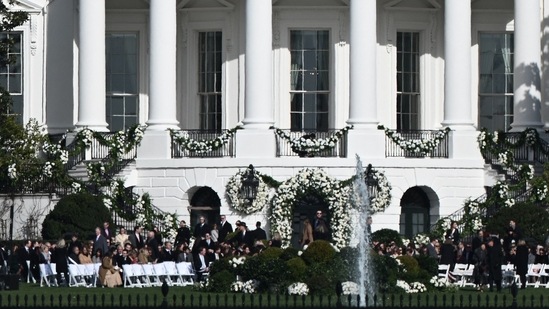 Guests at the South Lawn of the White House in Washington, DC, for the wedding of Naomi Biden, 28.(AFP)