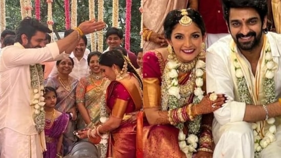 Naga Shaurya with Anusha Shetty at their wedding on Sunday.