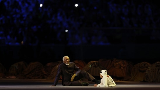 Morgan Freeman and Ghanim al Muftah during the opening ceremony.(REUTERS)