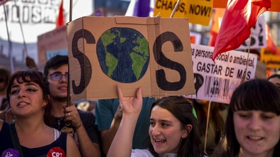 People gather for a global climate strike in Madrid, Spain.(AP File Photo/Representative)