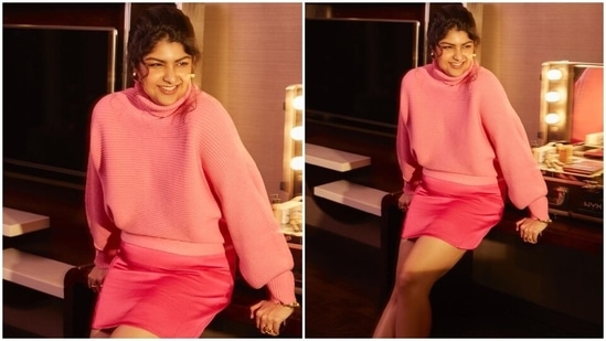 On Saturday, Anshula Kapoor shared the pictures with the caption, "Because there's no such thing as too much pink (especially if it's through the lens of @prithvipictures)." She donned a light pink turtleneck sweater and a hot pink mini skirt styled with matching minimal accessories. The outfit is from the shelves of Valentino and is a perfect pick - considering hot pink is the theme of their latest collection.(Instagram)