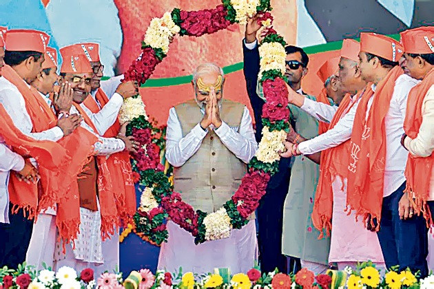 Prime Minister Narendra Modi at Veraval in Gir Somnath on Sunday. (ANI) Prime Minister Narendra Modi at Veraval in Gir Somnath on Sunday. (ANI)