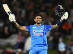 India's Suryakumar Yadav celebrates after scoring a century during the T20 cricket international between India and New Zealand at Bay Oval, Mount Maunganui, New Zealand, Sunday, Nov. 20, 2022. India's Suryakumar Yadav celebrates after scoring a century during the T20 cricket international between India and New Zealand at Bay Oval, Mount Maunganui, New Zealand, Sunday, Nov. 20, 2022.