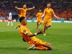FIFA World Cup 2022: Netherlands' Cody Gakpo celebrates scoring their first goal vs Senegal.