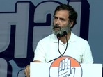 Congress MP Rahul Gandhi addresses a poll rally in Gujarat's Rajkot.(Twitter/ANI)