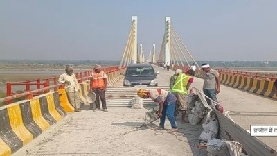 Repair work in progress on the Durga Bhabhi Bridge in Kaushambi district (HT File Photo) Repair work in progress on the Durga Bhabhi Bridge in Kaushambi district (HT File Photo)