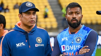 India's stand in coach VVS Laxman, left, with captain Hardik Pandya (AP) India's stand in coach VVS Laxman, left, with captain Hardik Pandya (AP)