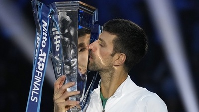 Serbia's Novak Djokovic poses with his trophy after defeating Norway's Casper Ruud (AP) Serbia's Novak Djokovic poses with his trophy after defeating Norway's Casper Ruud (AP)