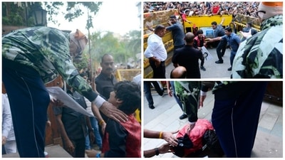 A fan of Amitabh Bachchan fell at his feet outside Jalsa on Sunday. A fan of Amitabh Bachchan fell at his feet outside Jalsa on Sunday.