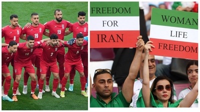 11 Iranian players expressed no emotion or reaction when Iran's national anthem was loudly heard at the Khalifa International Stadium. (AP)