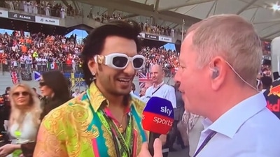 The image shows Ranveer Singh with F1 journalist Martin Brundle. (Screengrab)