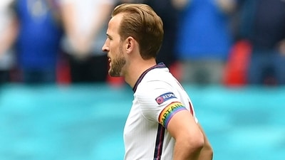 FILE - England's Harry Kane wears a rainbow armband as he takes the knee (AP) FILE - England's Harry Kane wears a rainbow armband as he takes the knee (AP)