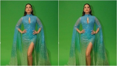 Sunny played muse to fashion designer Michael Cinco and picked the stunning sequined gown from the shelves of the designer. (Instagram/@sunnyleone)