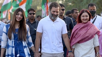 Akanksha Puri, Rahul Gandhi and Rashami Desai during the Bharat Jodo yatra. Akanksha Puri, Rahul Gandhi and Rashami Desai during the Bharat Jodo yatra.