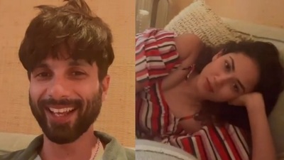 Shahid Kapoor with wife Mira Kapoor in his latest Instagram video. Shahid Kapoor with wife Mira Kapoor in his latest Instagram video.