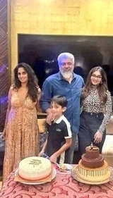 Ajith Kumar and Shalini with their kids Anoushka and Aadvik. Ajith Kumar and Shalini with their kids Anoushka and Aadvik.