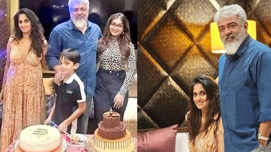 Ajith Kumar with Shalini and their kids on her birthday. 