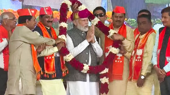 Gujarat polls 2022: PM Modi campaigning in Surendranagar. (PTI)