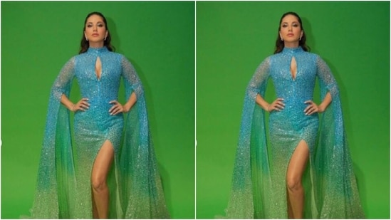 Sunny played muse to fashion designer Michael Cinco and picked the stunning sequined gown from the shelves of the designer.(Instagram/@sunnyleone)