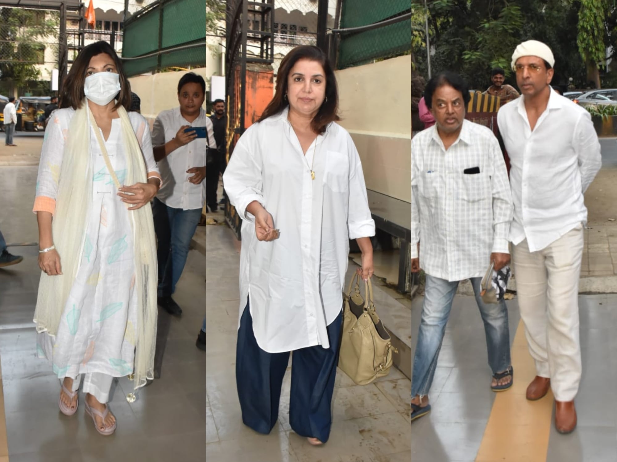 Alka Yagnik, Farah Khan and Jaaved Jaaferi at Tabassum's prayer meet. (Varinder Chawla)( (Varinder Chawla))