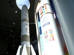 A model of Europe's next-generation space rocket Ariane 6 is pictured at the German Aerospace Center (DLR) in Lampoldshausen near Heilbronn, Germany.