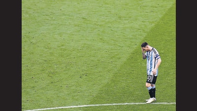 Lionel Messi after the loss to Saudi Arabia at the Lusail Stadium on Tuesday. (REUTERS) Lionel Messi after the loss to Saudi Arabia at the Lusail Stadium on Tuesday. (REUTERS)