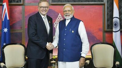 Australian Prime Minister Anthony Albanese with PM Narendra Modi in Bali during the recently concluded G20 Summit earlier this month. (Twitter Photo) Australian Prime Minister Anthony Albanese with PM Narendra Modi in Bali during the recently concluded G20 Summit earlier this month. (Twitter Photo)