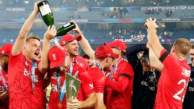 England players celebrating after winning the ICC Mens T20 World Cup 2022 (ANI )