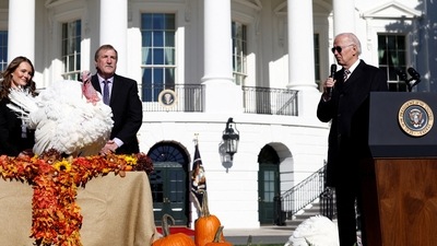 Joe Biden Thanksgiving: US President Joe Biden attends the annual ceremony to pardon Chocolate and Chip, the National Thanksgiving Turkeys. (Reuters)