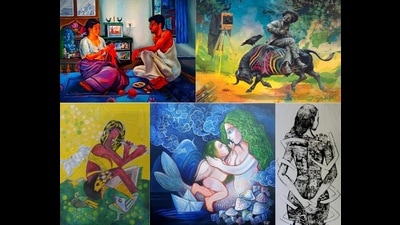 Some of the artworks on display at the exhibition (HT Photos) Some of the artworks on display at the exhibition (HT Photos)