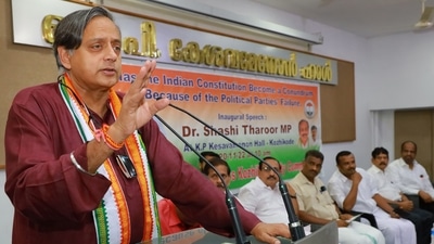 Congress leader and MP Shashi Tharoor at an event in Kozhikode, Kerala on Sunday. (PTI) Congress leader and MP Shashi Tharoor at an event in Kozhikode, Kerala on Sunday. (PTI)