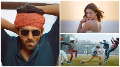 Kartik Aaryan and Kriti Sanon star together in Shehzada. Kartik Aaryan and Kriti Sanon star together in Shehzada.