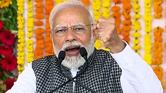 Addressing a gathering in Surendranagar town, Modi took a swipe at Gandhi’s nationwide rally, saying people who were dethroned long back were taking out yatra to get back power.(ANI)