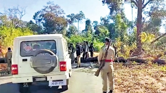 An Assam forest guard was among those who were killed in the firing at the border with Meghalaya on Tuesday. (HT photo)