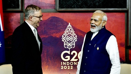 Australia PM India Visit: Prime Minister Narendra Modi in a bilateral meeting with the Prime Minister of Australia Anthony Albanese at G20.(ANI) Australia PM India Visit: Prime Minister Narendra Modi in a bilateral meeting with the Prime Minister of Australia Anthony Albanese at G20.(ANI)