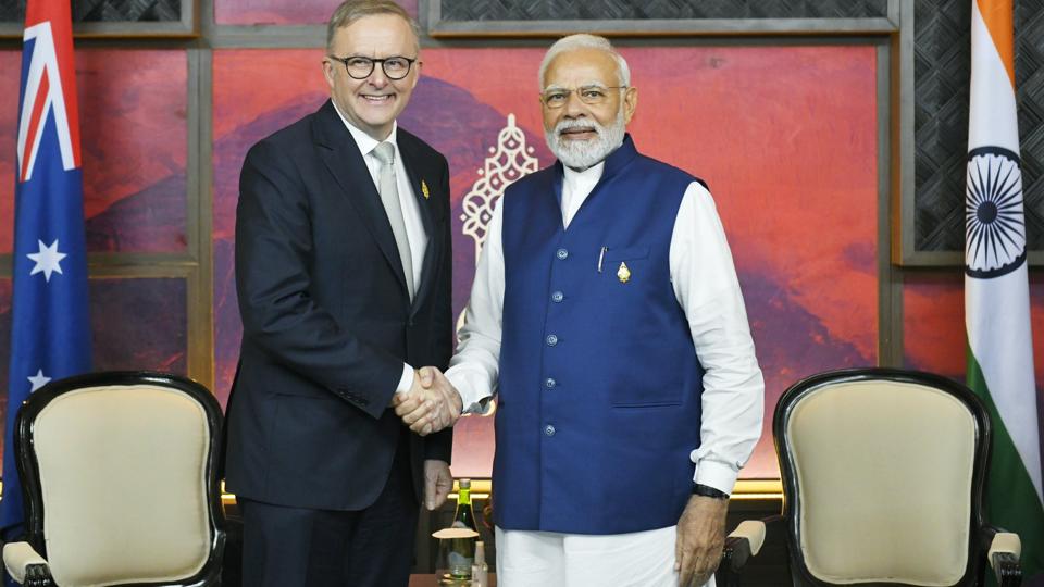 Australian Prime Minister Anthony Albanese with PM Narendra Modi in Bali during the recently concluded G20 Summit earlier this month. (Twitter) Australian Prime Minister Anthony Albanese with PM Narendra Modi in Bali during the recently concluded G20 Summit earlier this month. (Twitter)