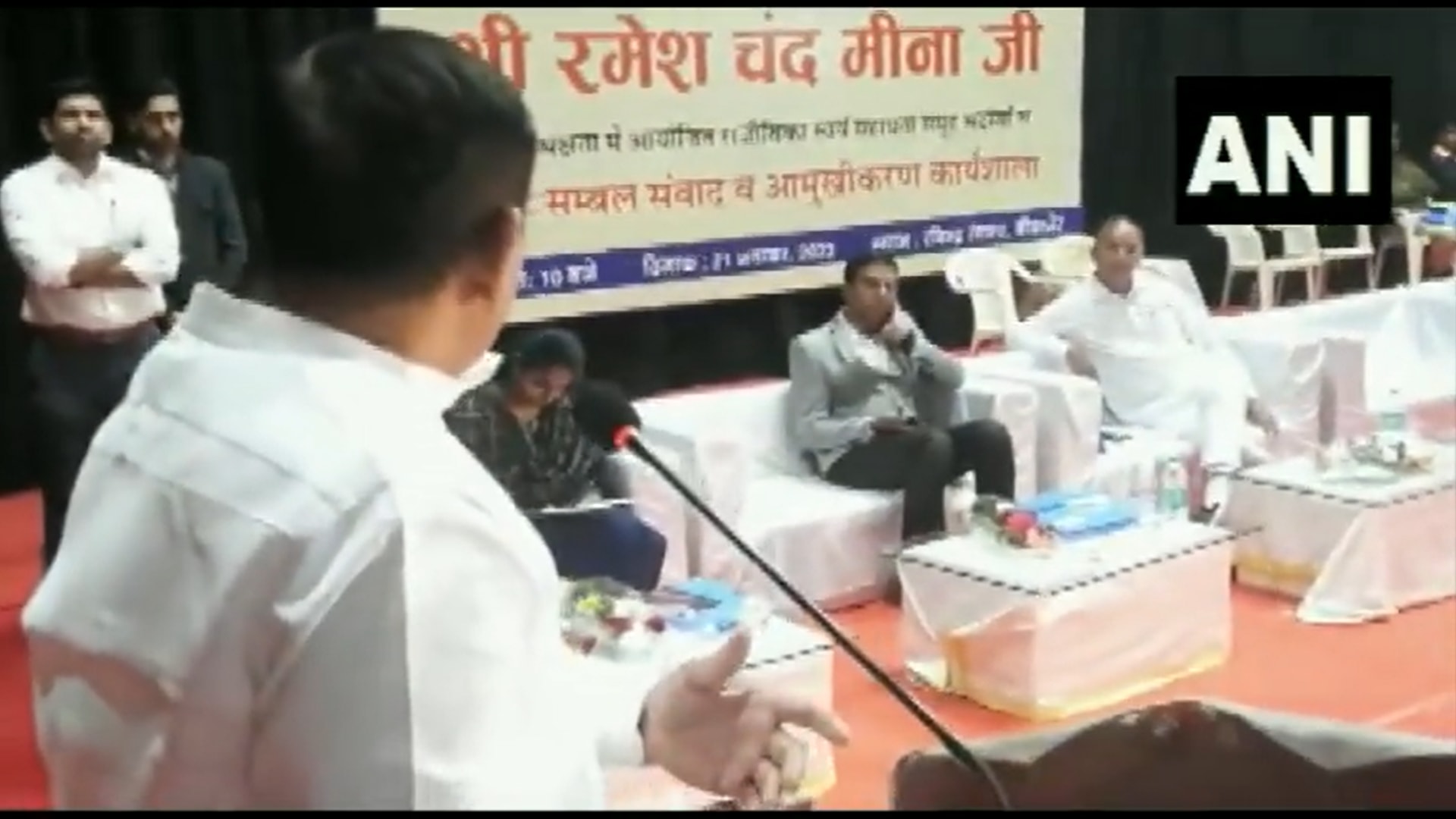 Rajasthan minister Ramesh Meena rebukes Bikaner collector during a review meeting. (Screengrab/ANI video) Rajasthan minister Ramesh Meena rebukes Bikaner collector during a review meeting. (Screengrab/ANI video)